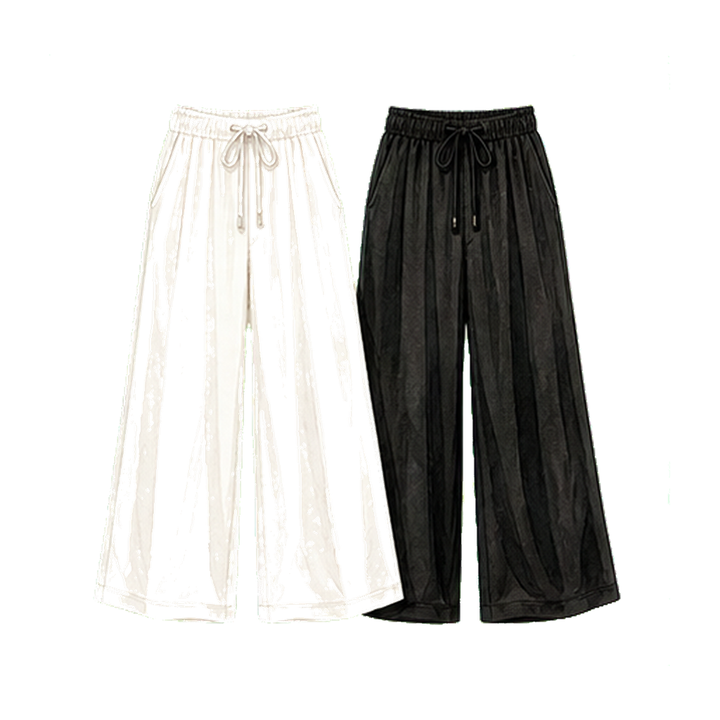 Wide-leg rayon or linen trousers (white + black)