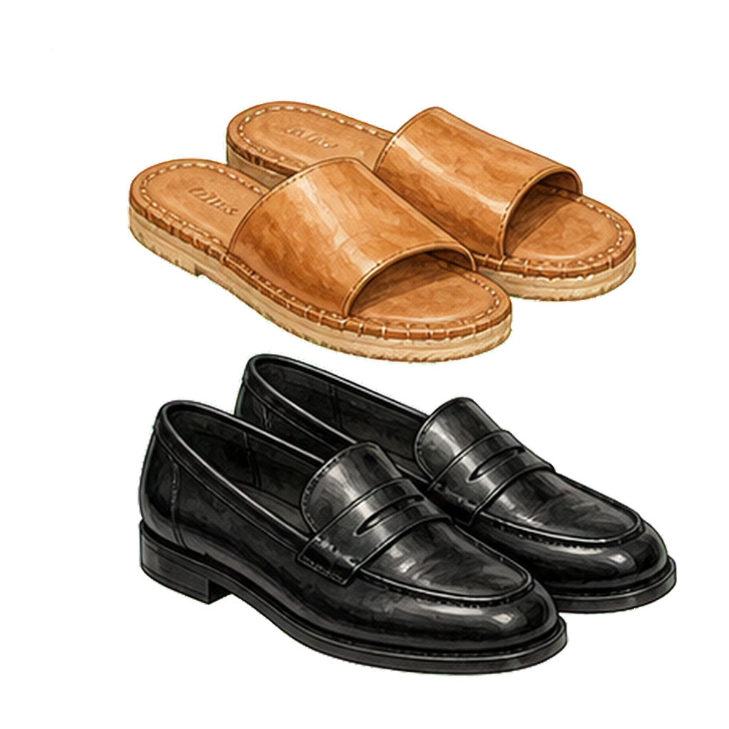 Slip-on sandals + one closed-toe option