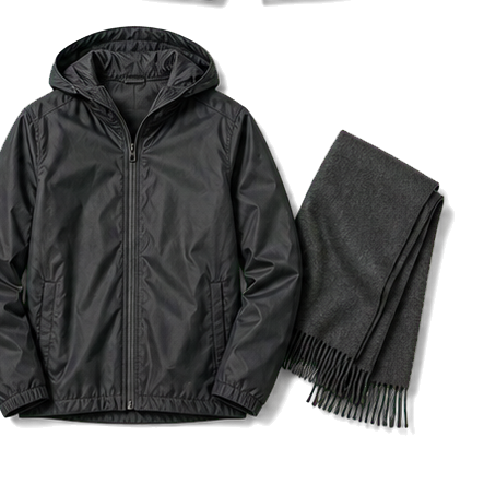 Charcoal Rain Shell And Scarf