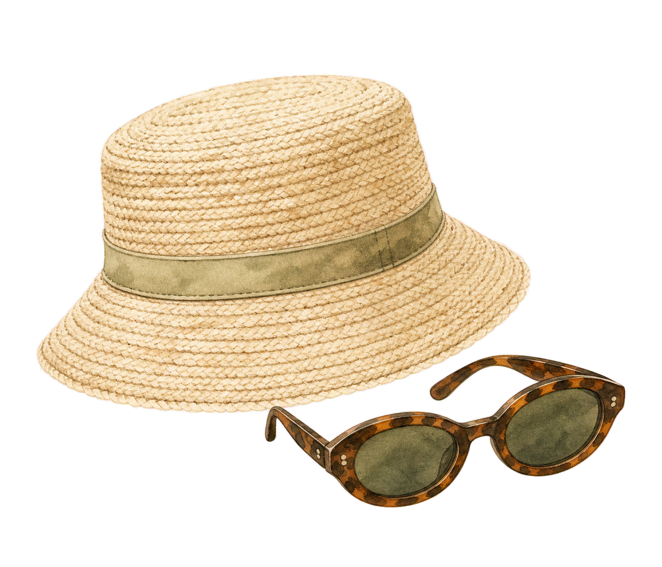 Straw Hat And Sunglasses