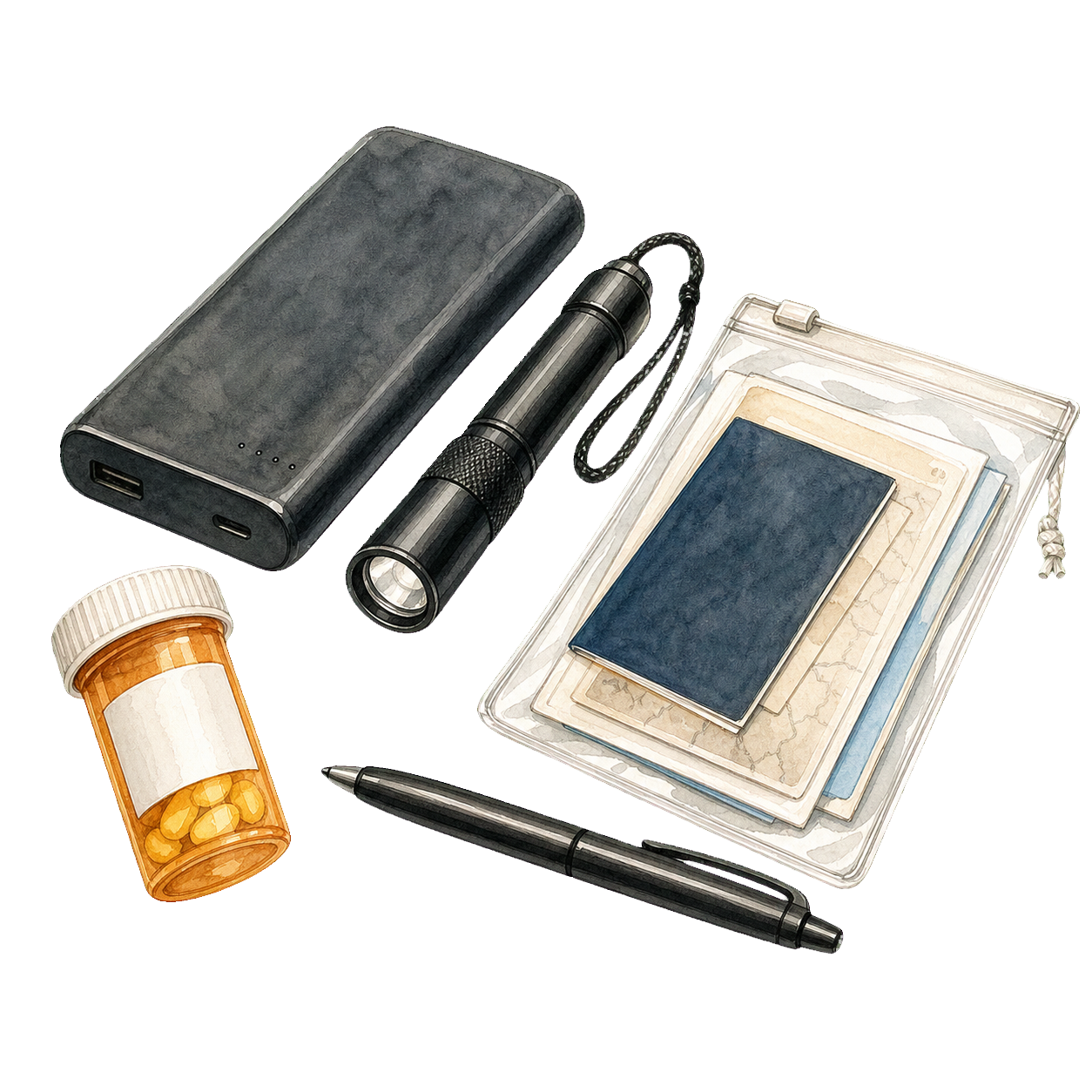 Power Bank Flashlight Documents And Medication Kit