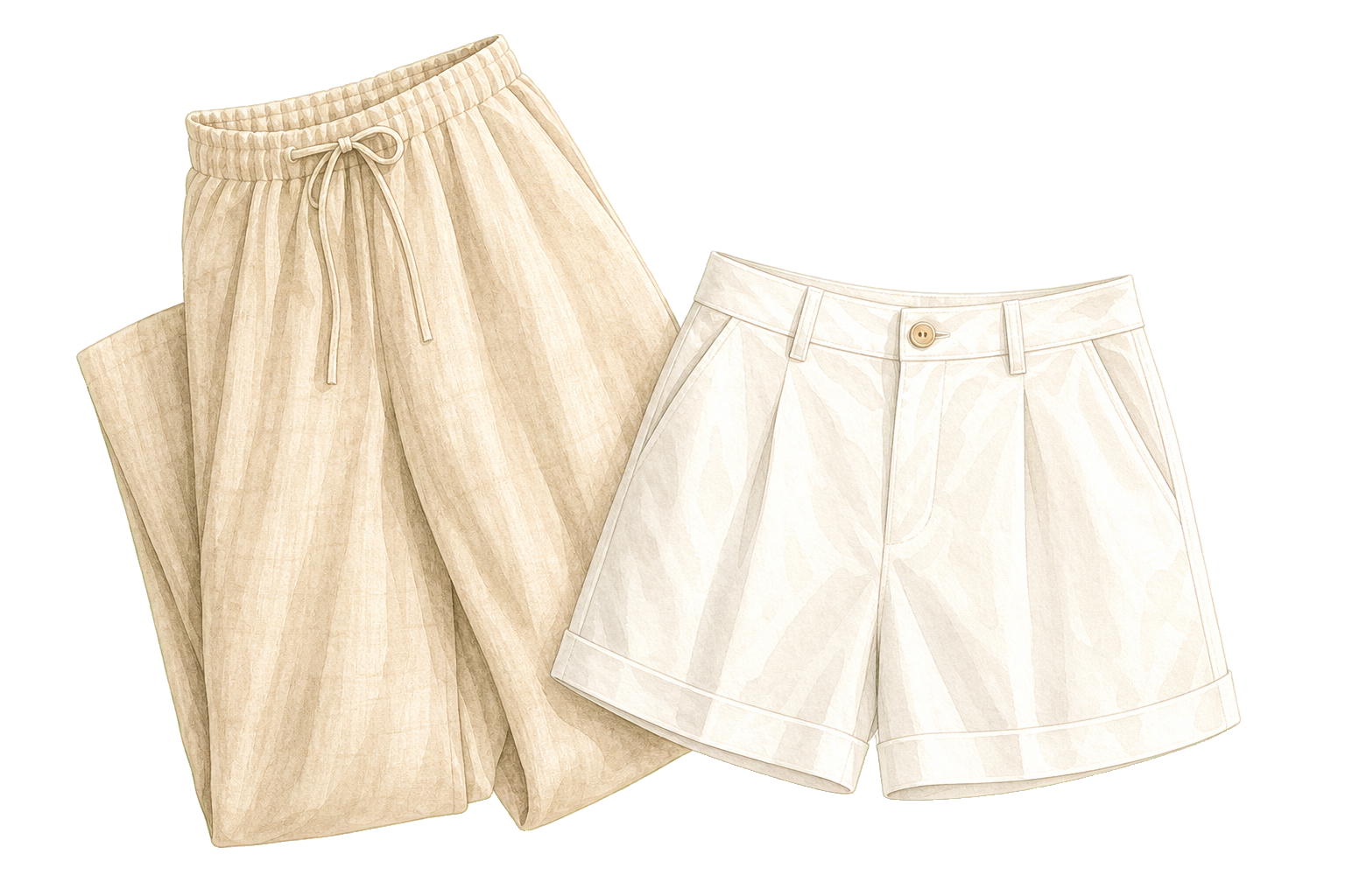 Flax Linen Wide-Leg Trousers And Ivory Cotton Shorts