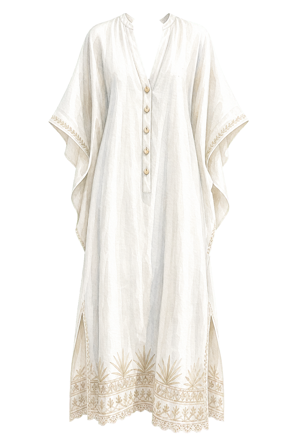 White Linen Kaftan Midi Dress