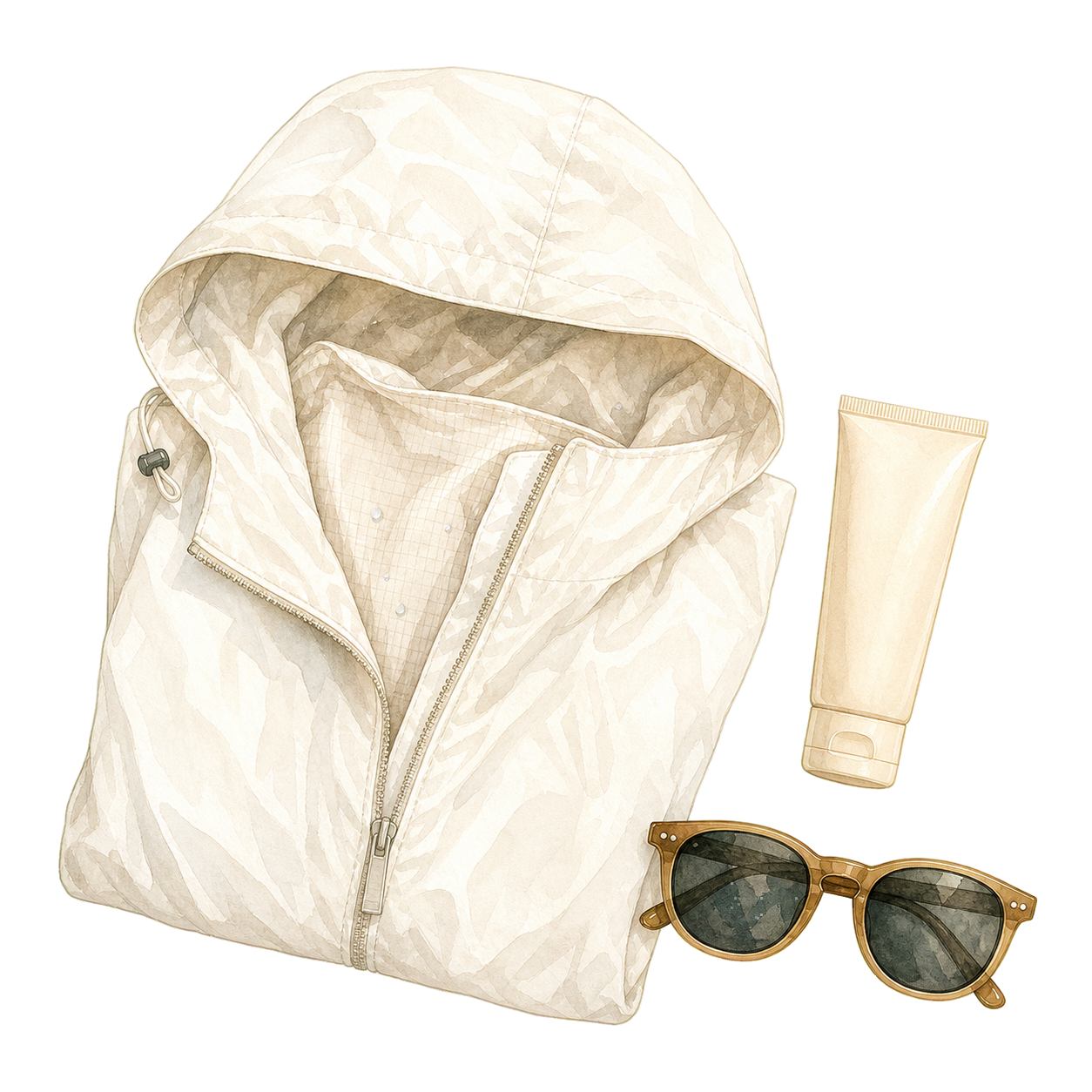 Ivory Packable Rain Shell Mineral SPF And Sunglasses