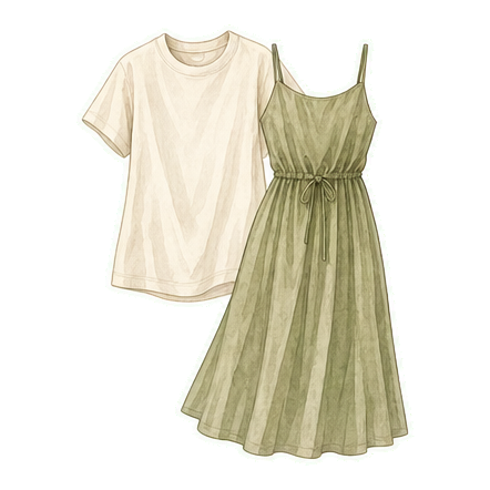 Lightweight cotton tee + cotton dress