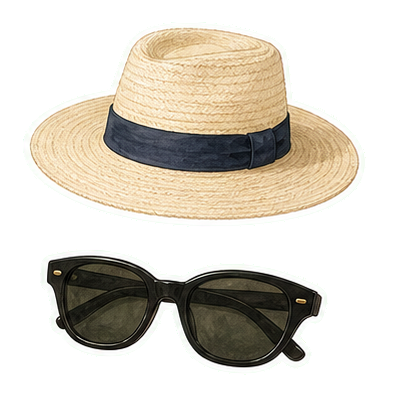 Wide-Brim Sun Hat And Sunglasses