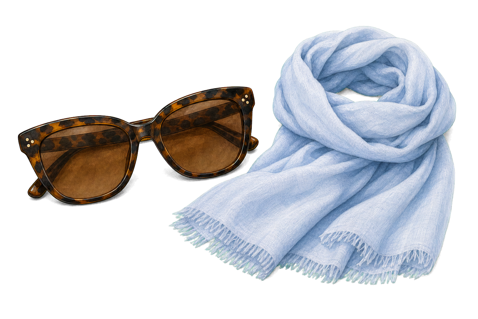 Wide-Frame Sunglasses And Light Scarf