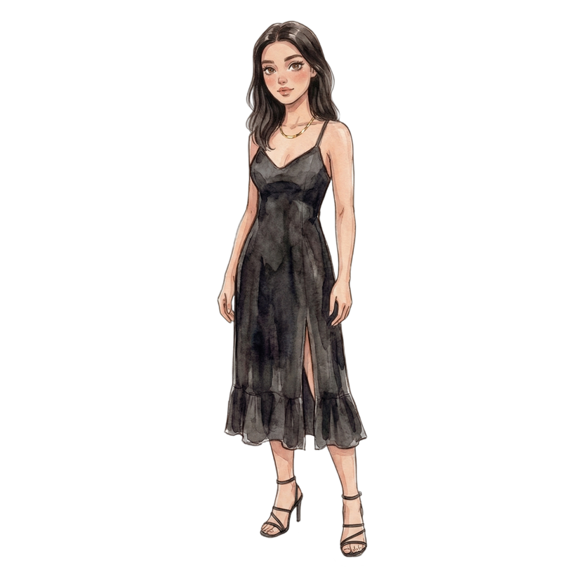 Paris in July evening — Black midi slip dress