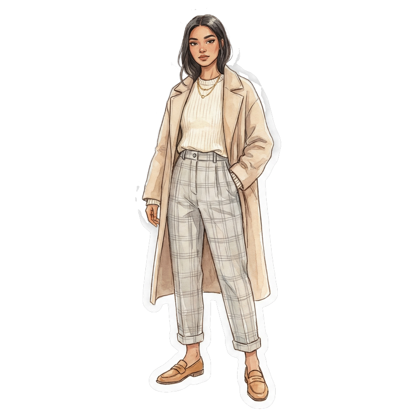 Stockholm in May — Relaxed-fit ribbed crew-neck sweater in cream, Relaxed-fit light grey trousers, Relaxed longline coat with clean lapels