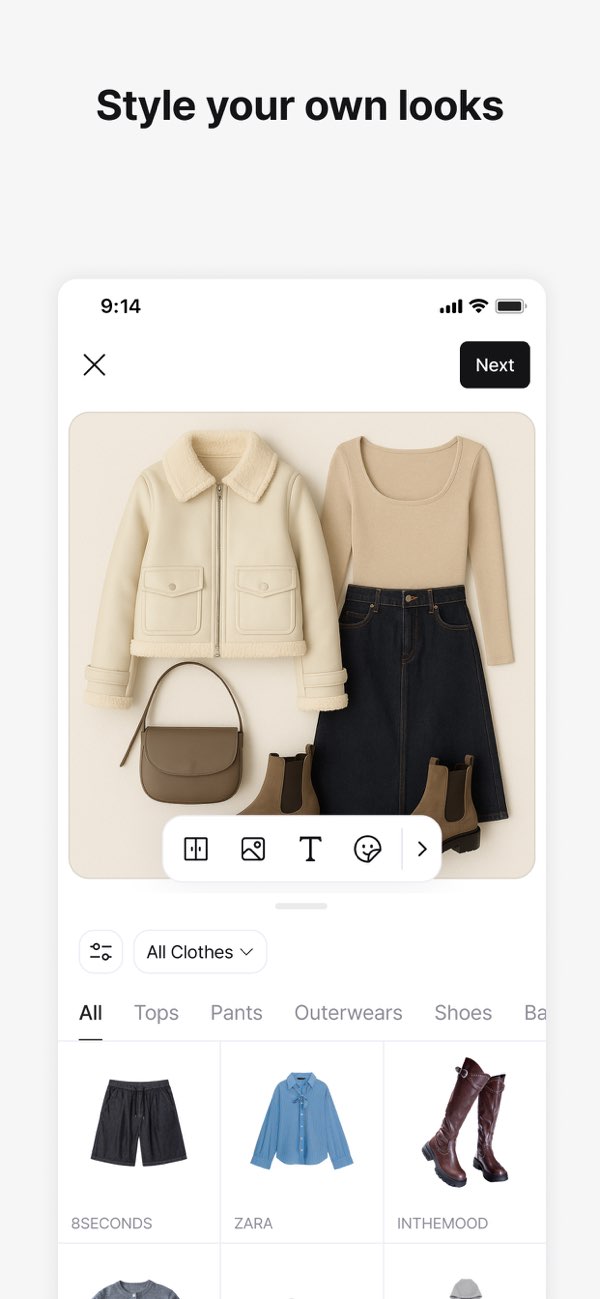 Acloset single-garment upload screen with one item centered on a cream background and category tags below.